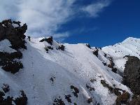 Etna, 3343 m. M.Flaccavento durante la prima salita della via Cenerentola in Valle del Bove.